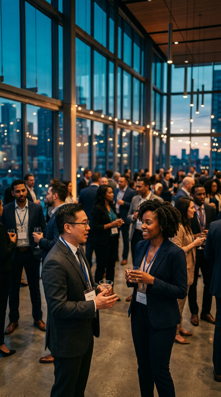 Association members talking at a conference reception